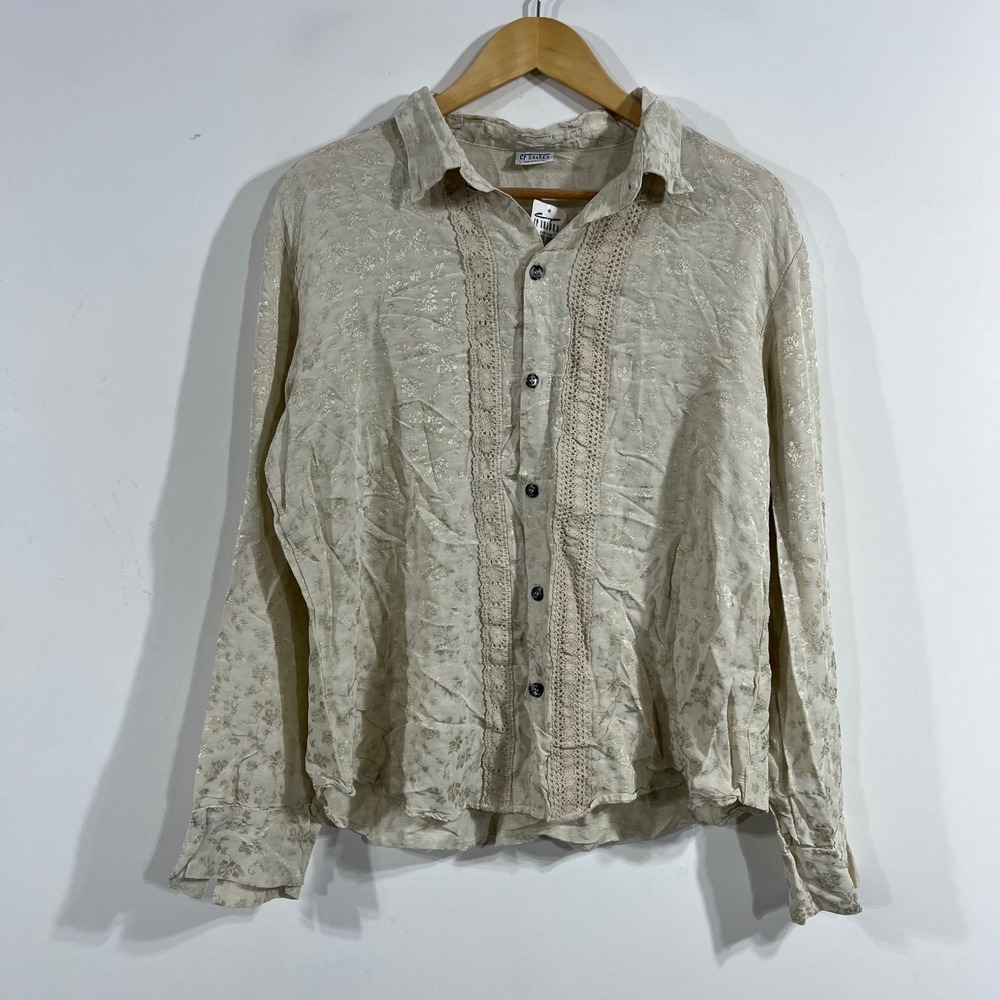 CP Shades Lagenlook Boho Sausalito Floral Jacquard Crochet Button Shirt Large